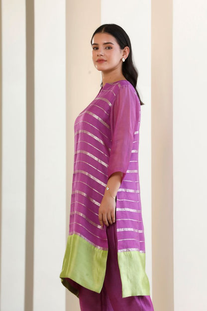 Bandhan Organza Stripe Long Kurta Set