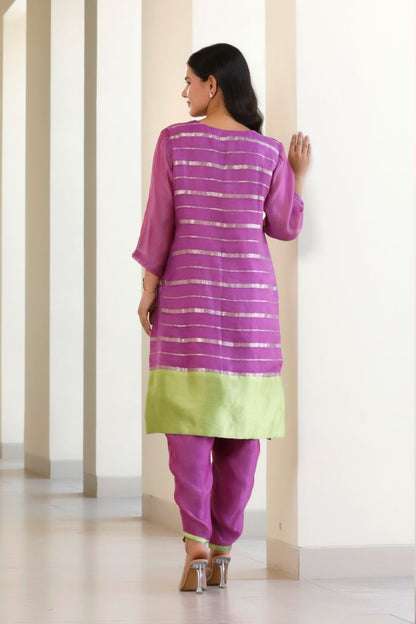 Bandhan Organza Stripe Long Kurta Set