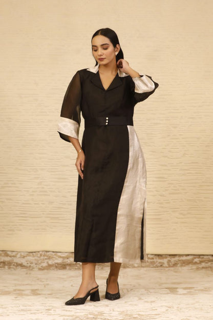 Chamak Ankle Length Coat Dress-Black