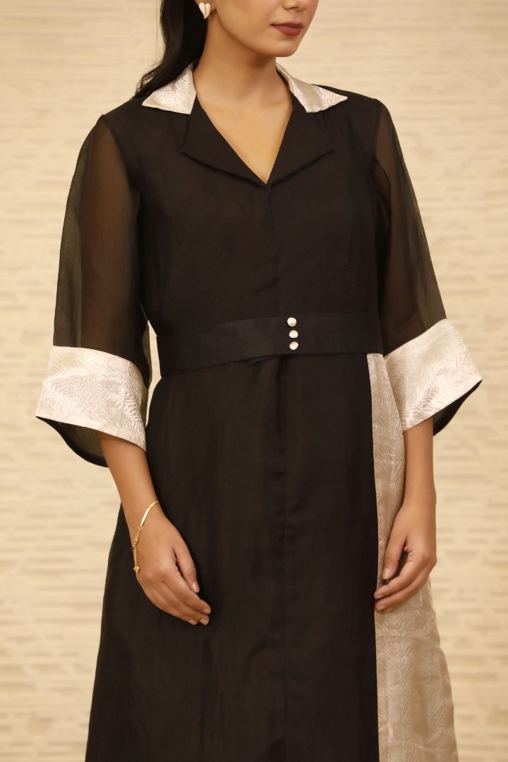 Chamak Ankle Length Coat Dress-Black