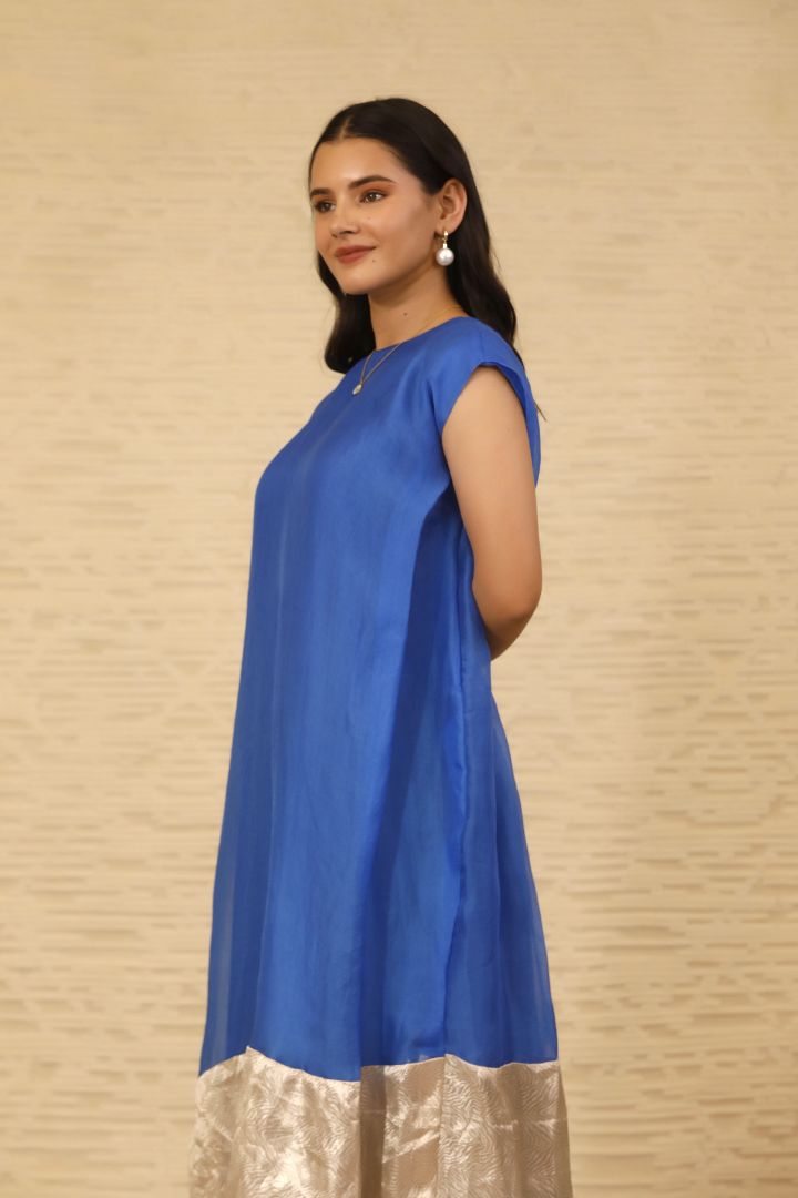 Chamak Cuffed Shoulder Dress - Blue