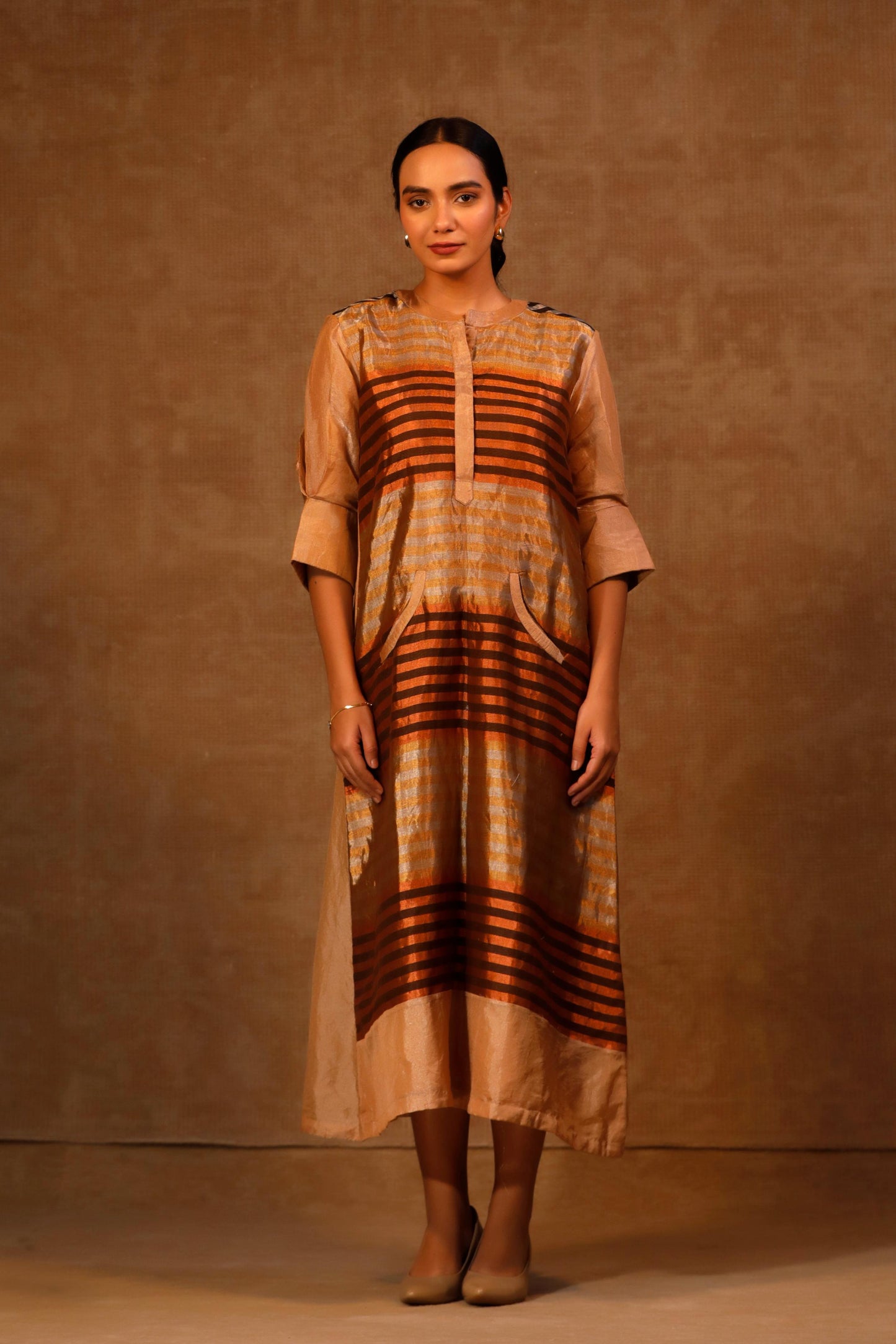 Dhun A Line Zari Stripe Dress