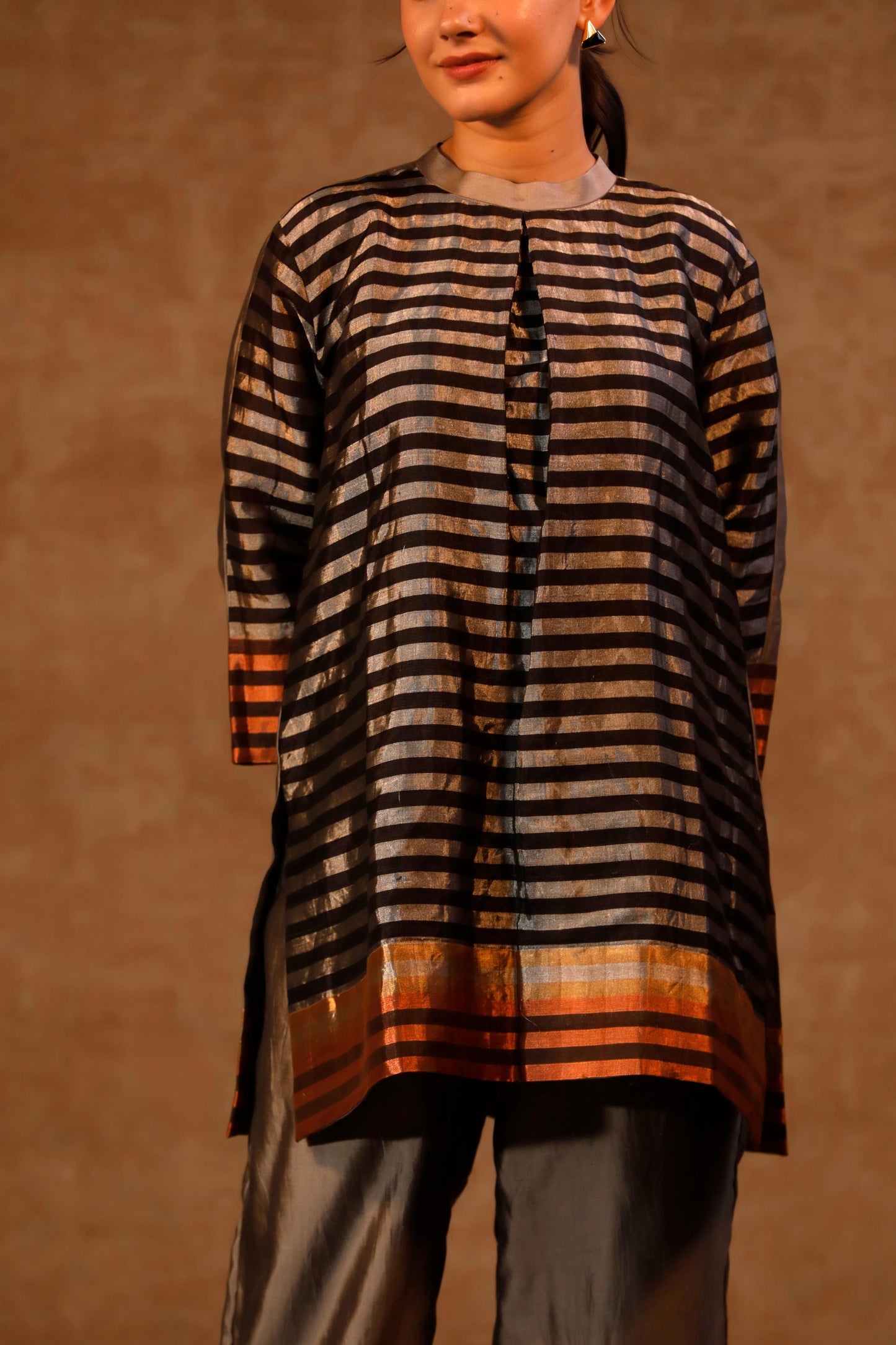 Dhun Patch Zari Stripe High Neck Kurta Set