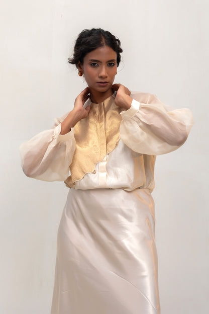 offwhite tissue-patch silk separate, easy to pair with trousers or skirt — Eeda