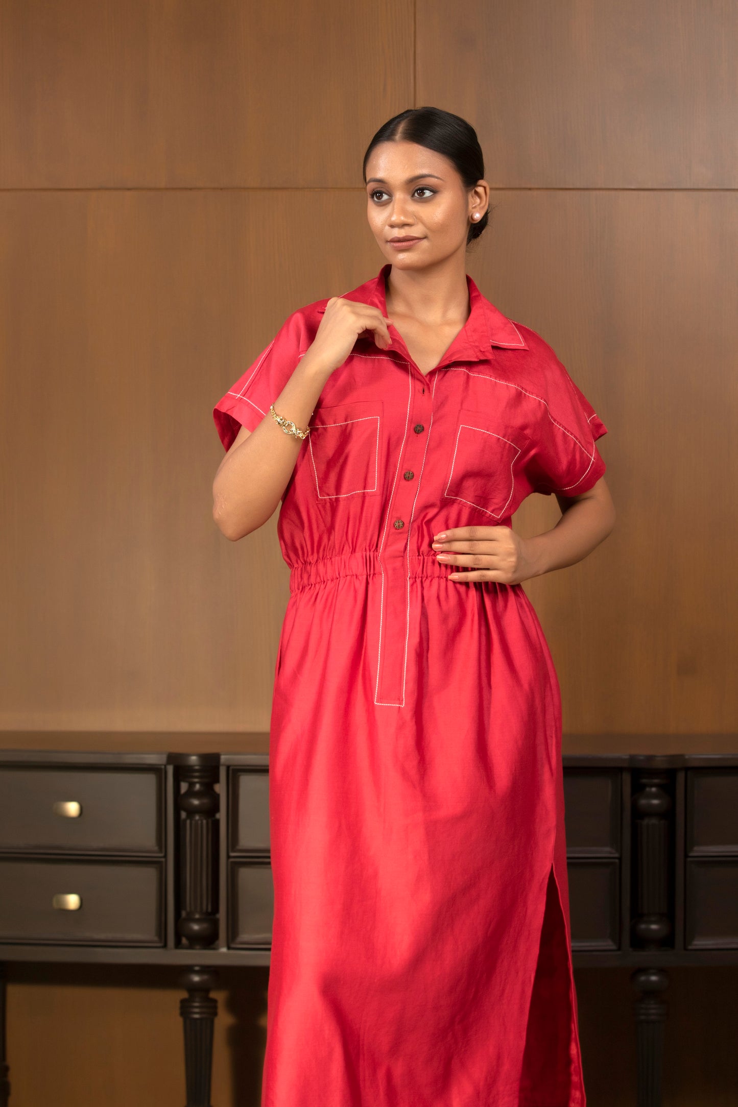 Grace Collared Dress Red