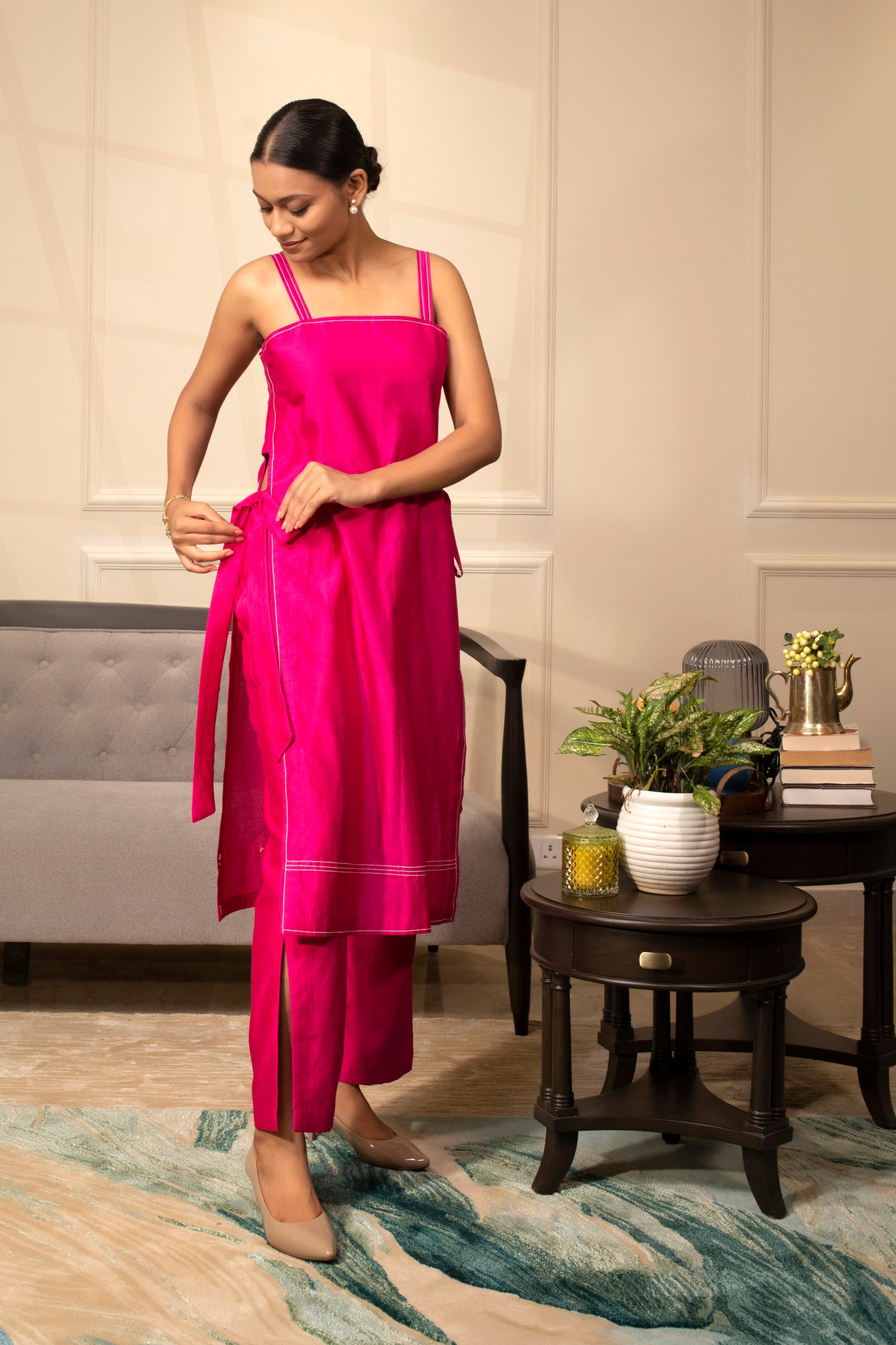 Grace Strappy Kurta Set Pink