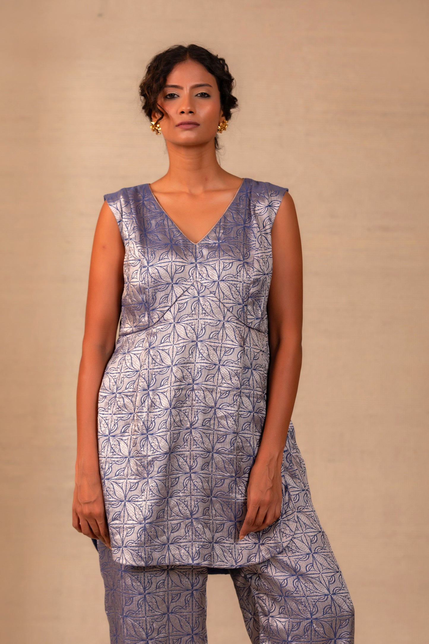 Eeda Silk Brocade Co-ord Set - Deep Blue