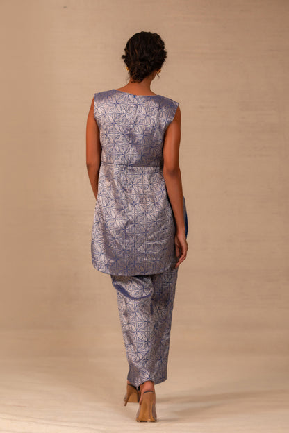 Eeda Silk Brocade Co-ord Set - Deep Blue