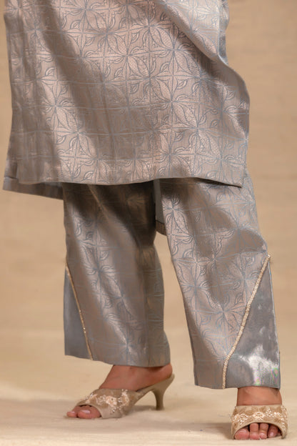 Eeda Silk Brocade Long Kurta Set - Blue