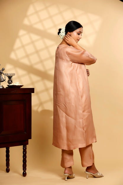 Sehej Peach Long Kurta Set