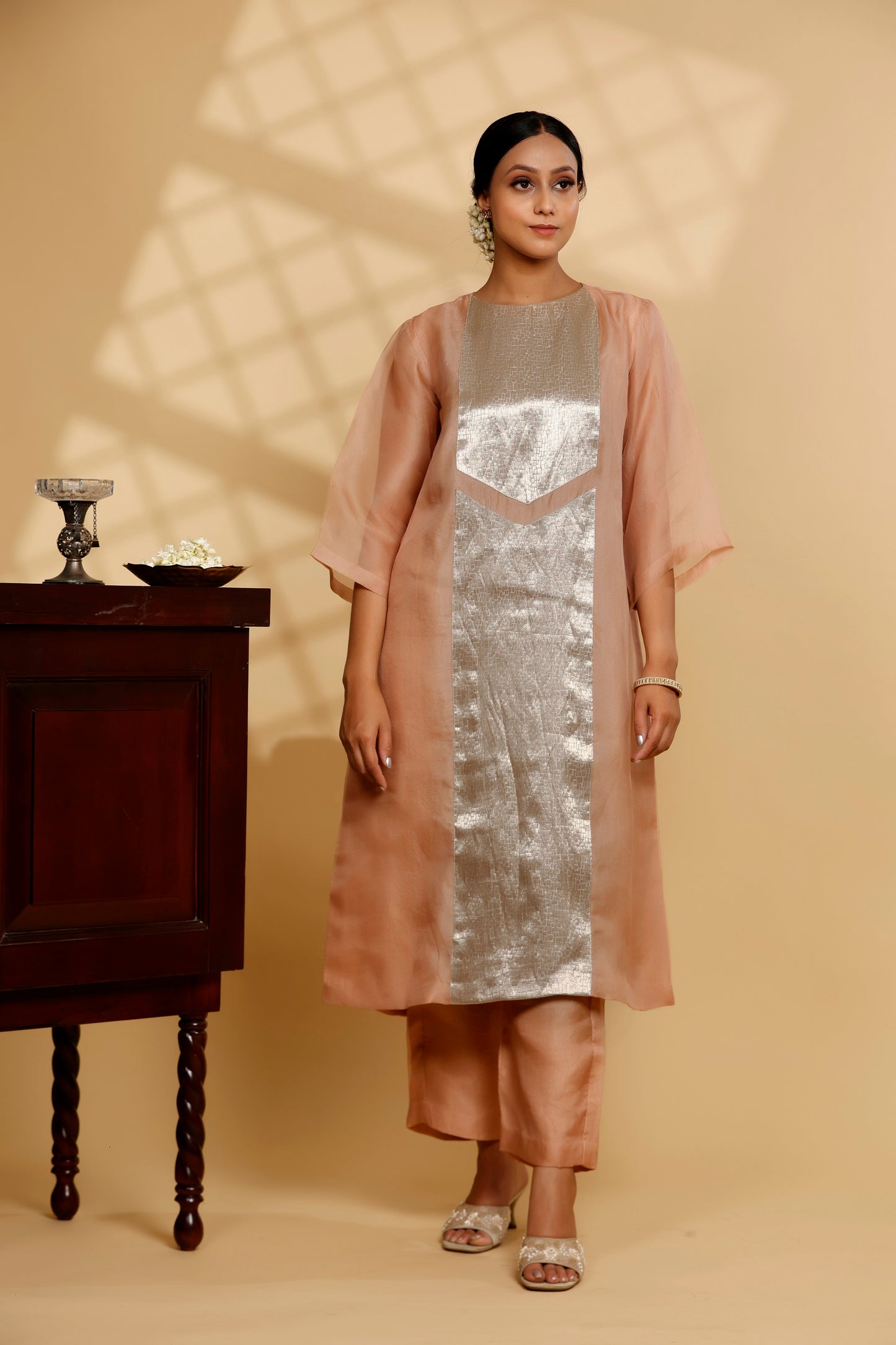 Sehej Peach Long Kurta Set