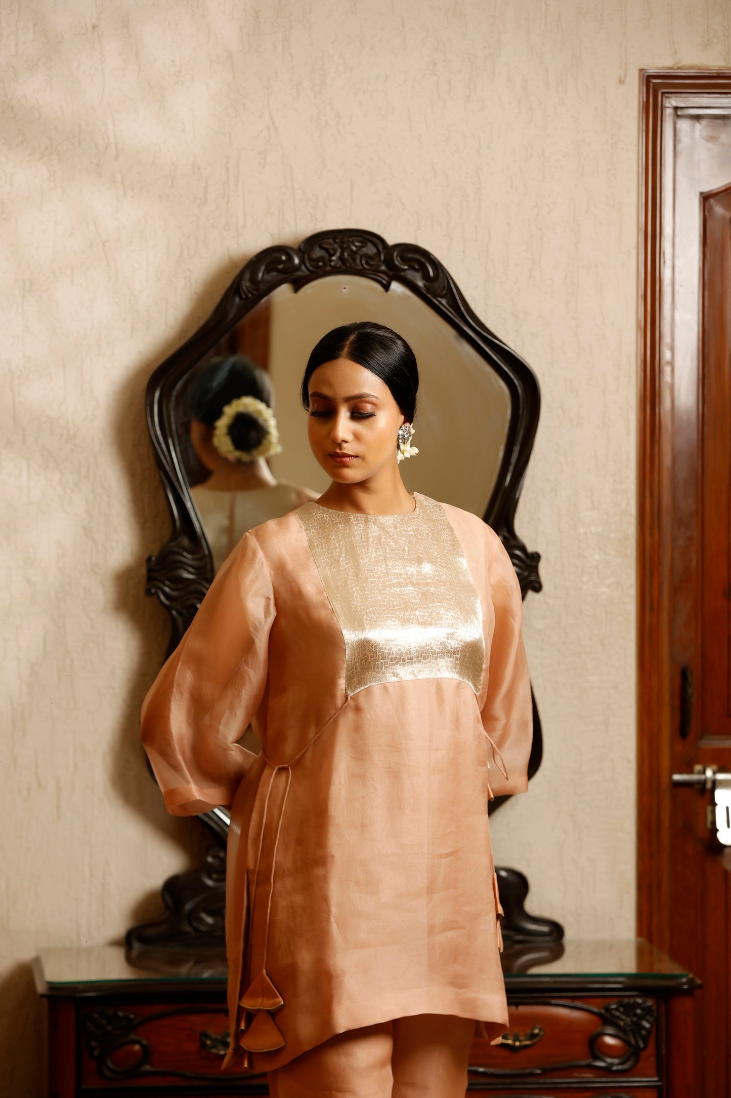 Sehej Peach Short Kurta Set