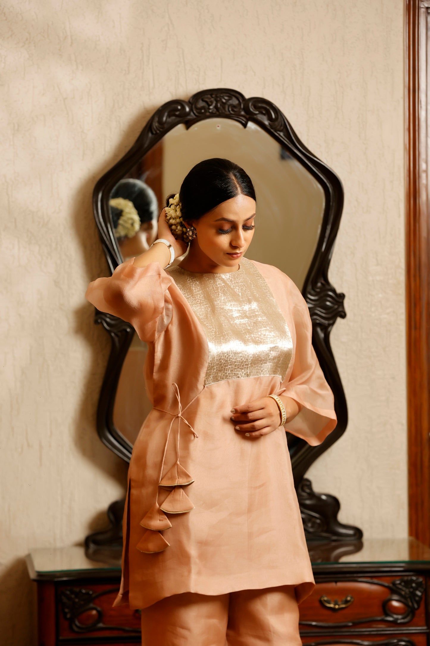 Sehej Peach Short Kurta Set