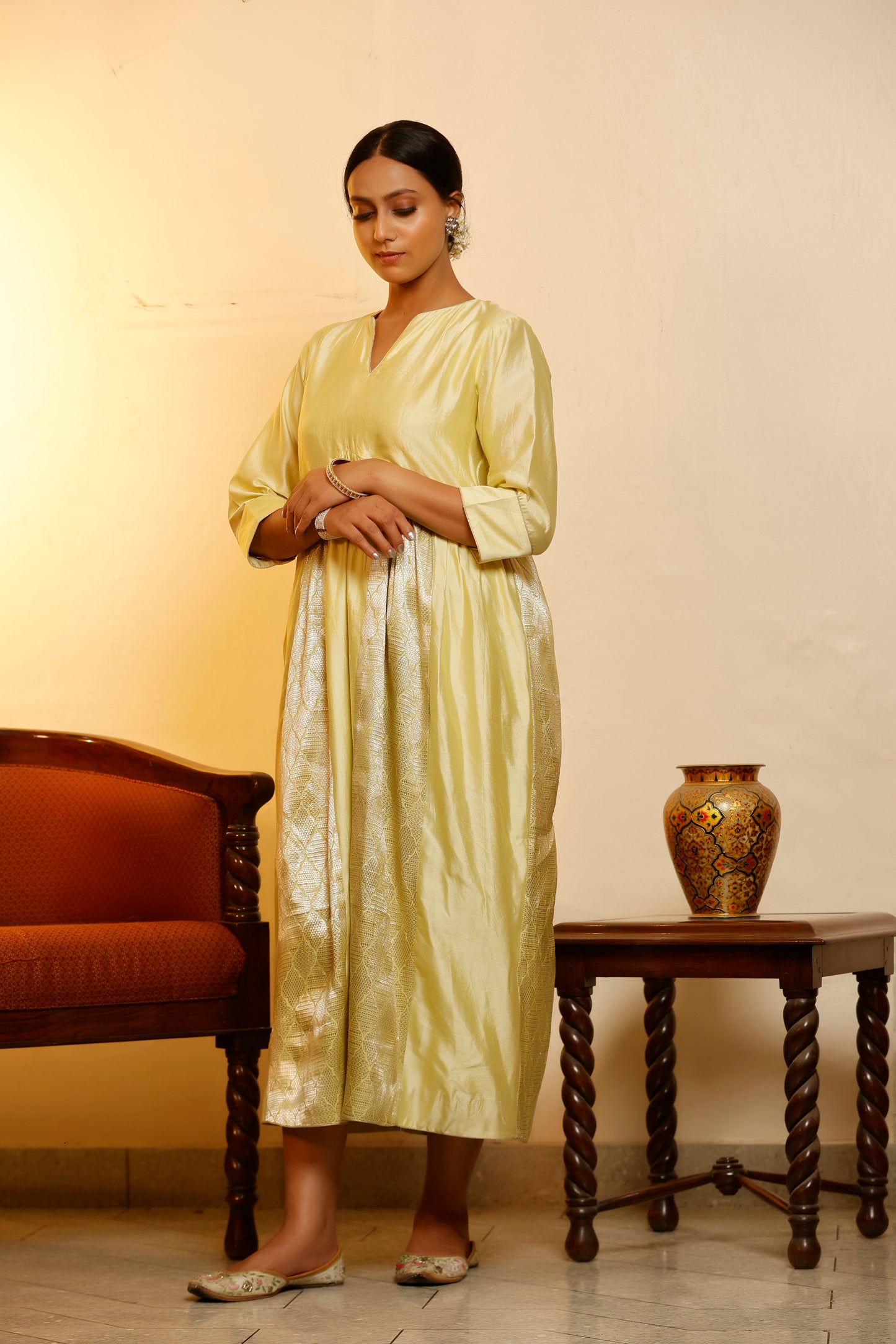 Sehej Yellow Gather Dress
