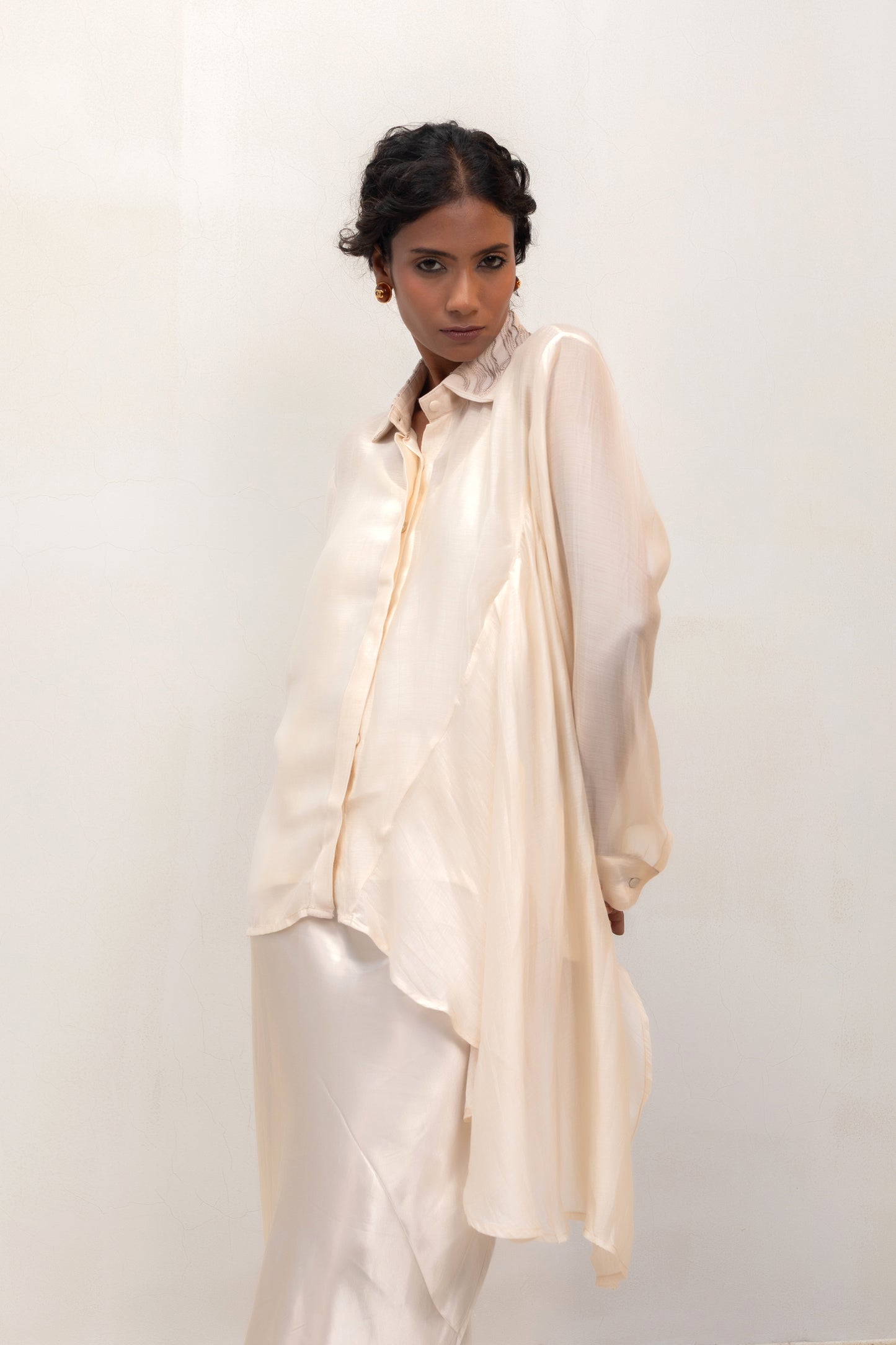Eeda Silk HighLow Shirt - Ivory