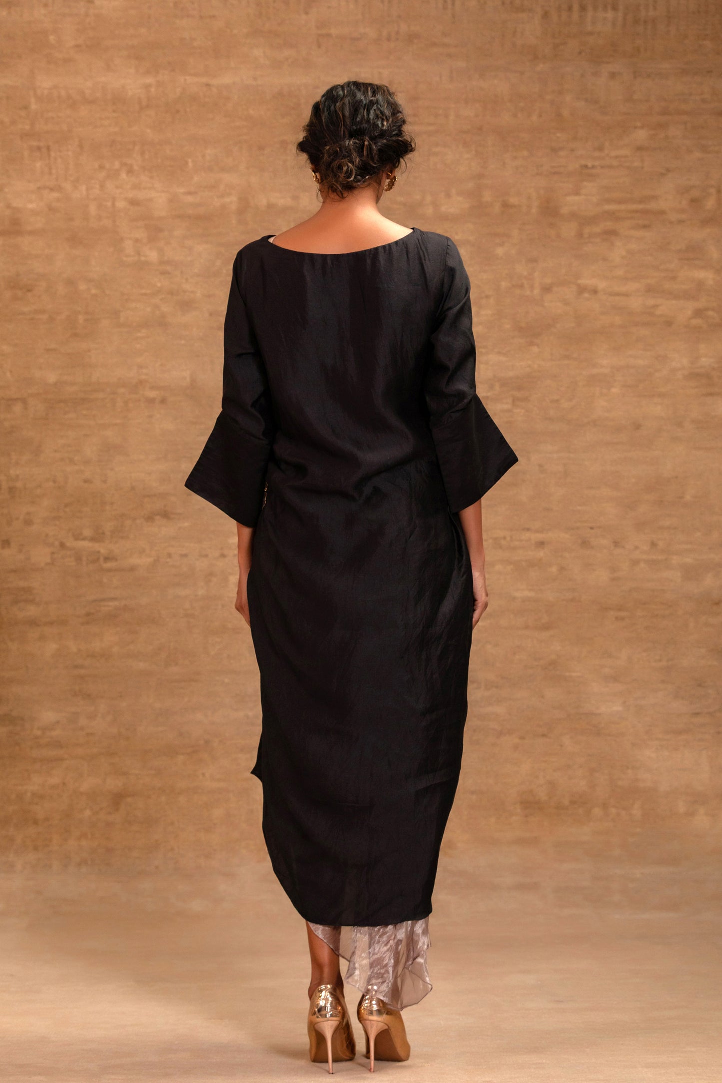 Eeda Silk Side Gather Party Dress - Black