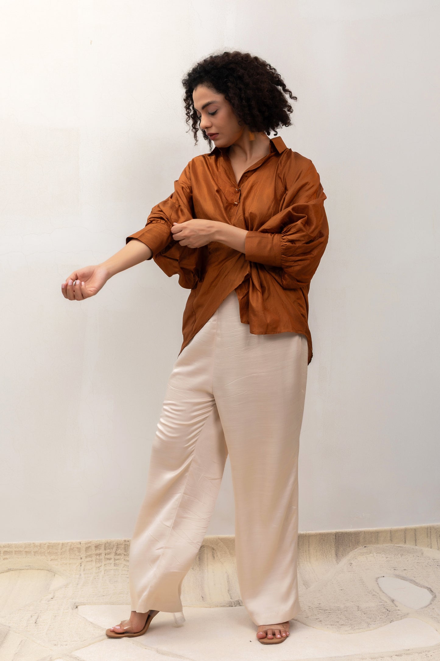 Eeda Silk Twist Shirt - Camel