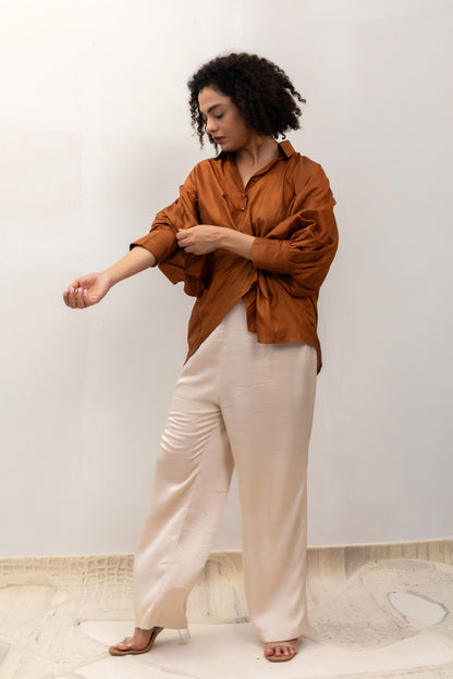 Eeda Silk Twist Shirt - Camel