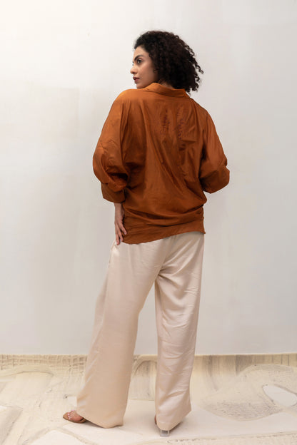 Eeda Silk Twist Shirt - Camel