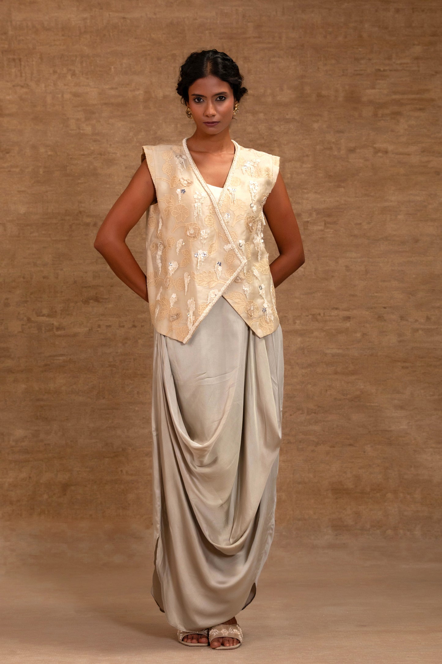 Eeda Tissue Applick Skirt Set - Ivory