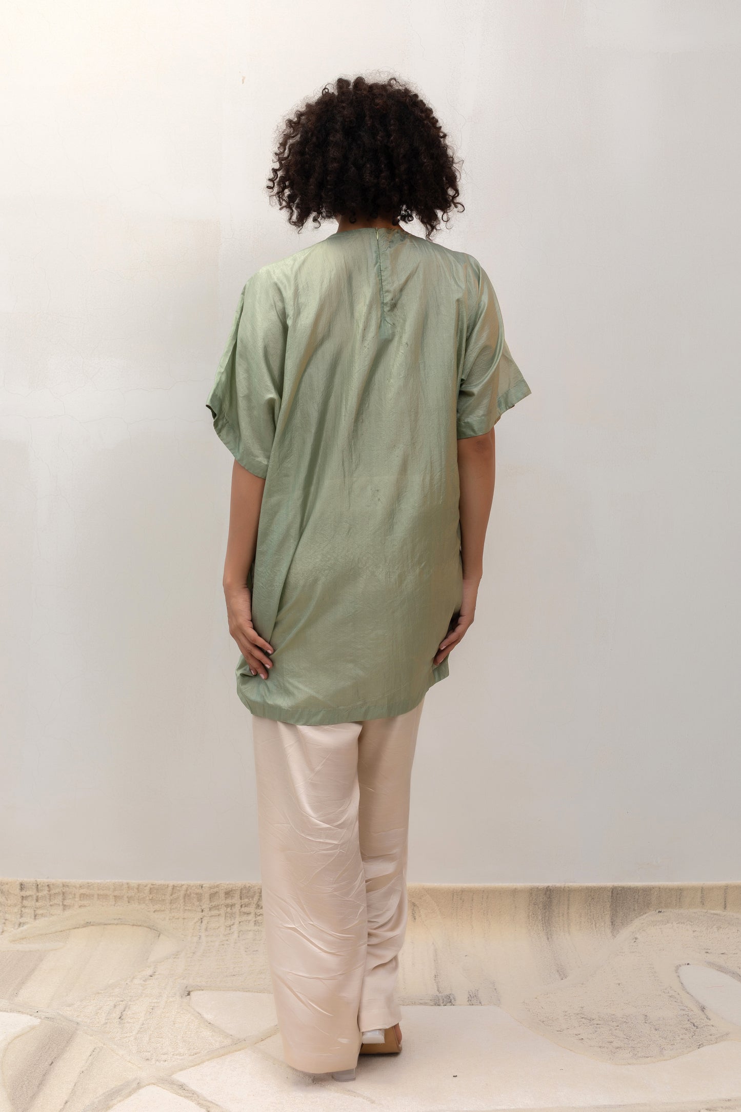 Eeda Varq Silk Cluster Tunic - PastelGreen