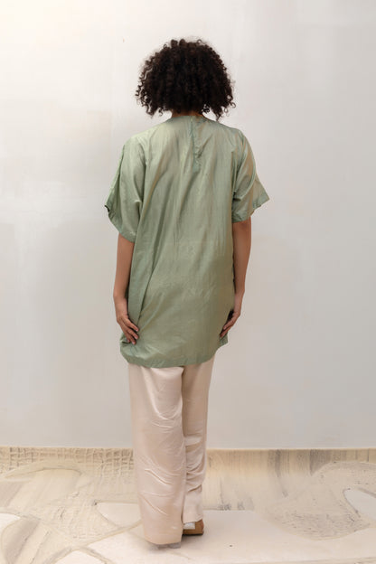 Eeda Varq Silk Cluster Tunic - PastelGreen