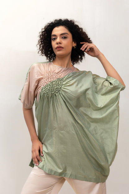 Eeda Varq Silk Cluster Tunic - PastelGreen