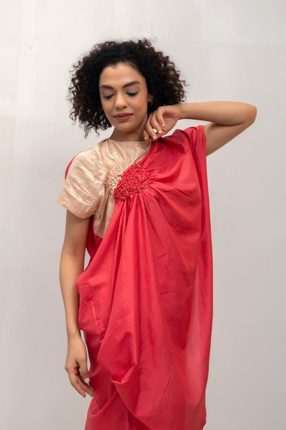 Eeda Varq Silk Cluster Tunic - Coral