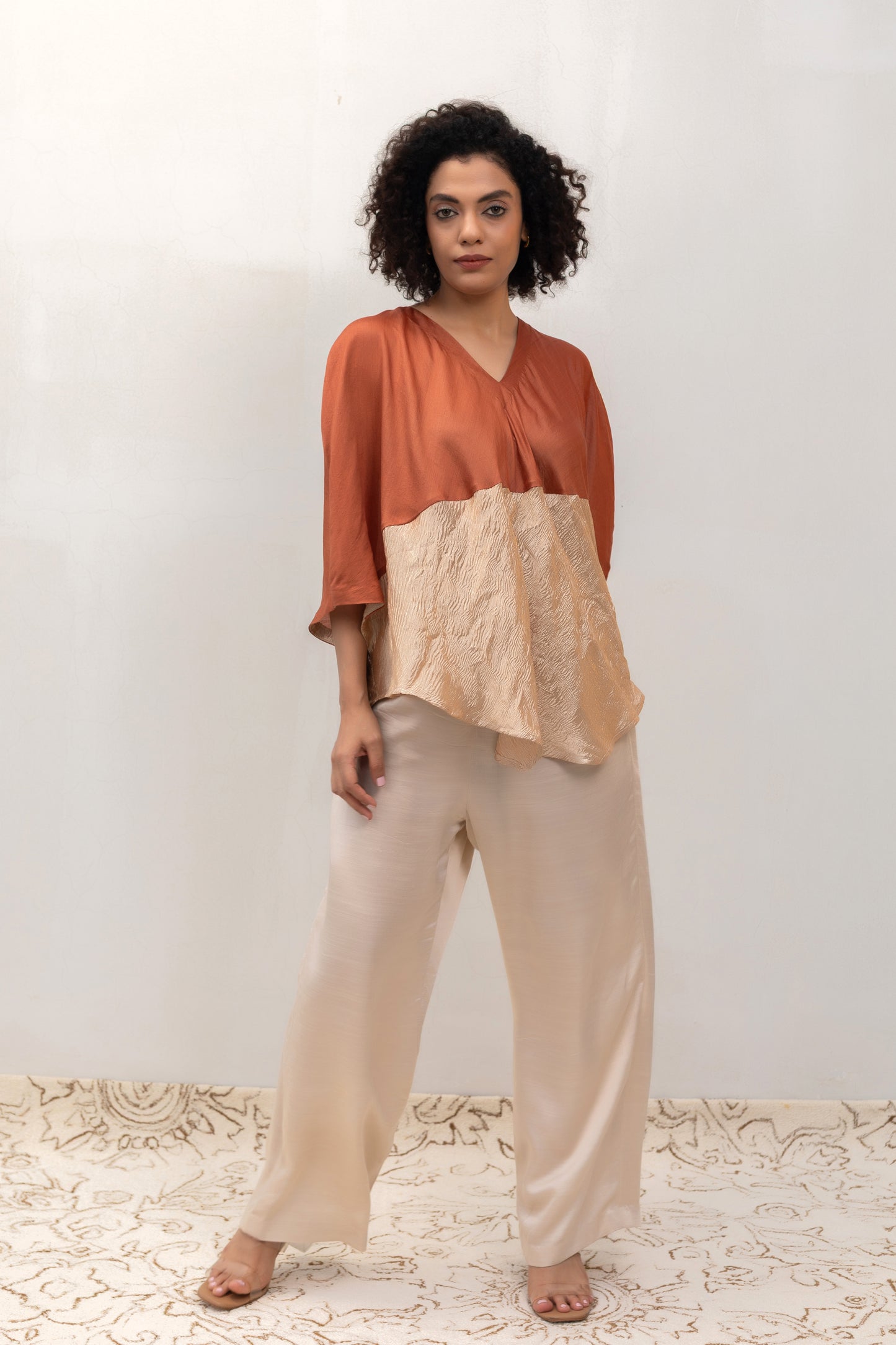 Brown Horizon Top in half silk, half metallic crushed tissue — Eeda Varq