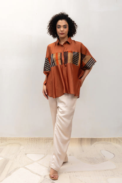 Eeda Varq Silk Mosaic Kaftan - Brown