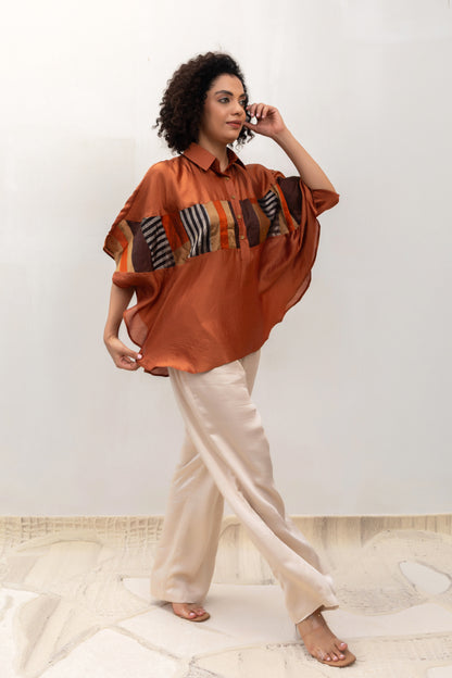 Eeda Varq Silk Mosaic Kaftan - Brown
