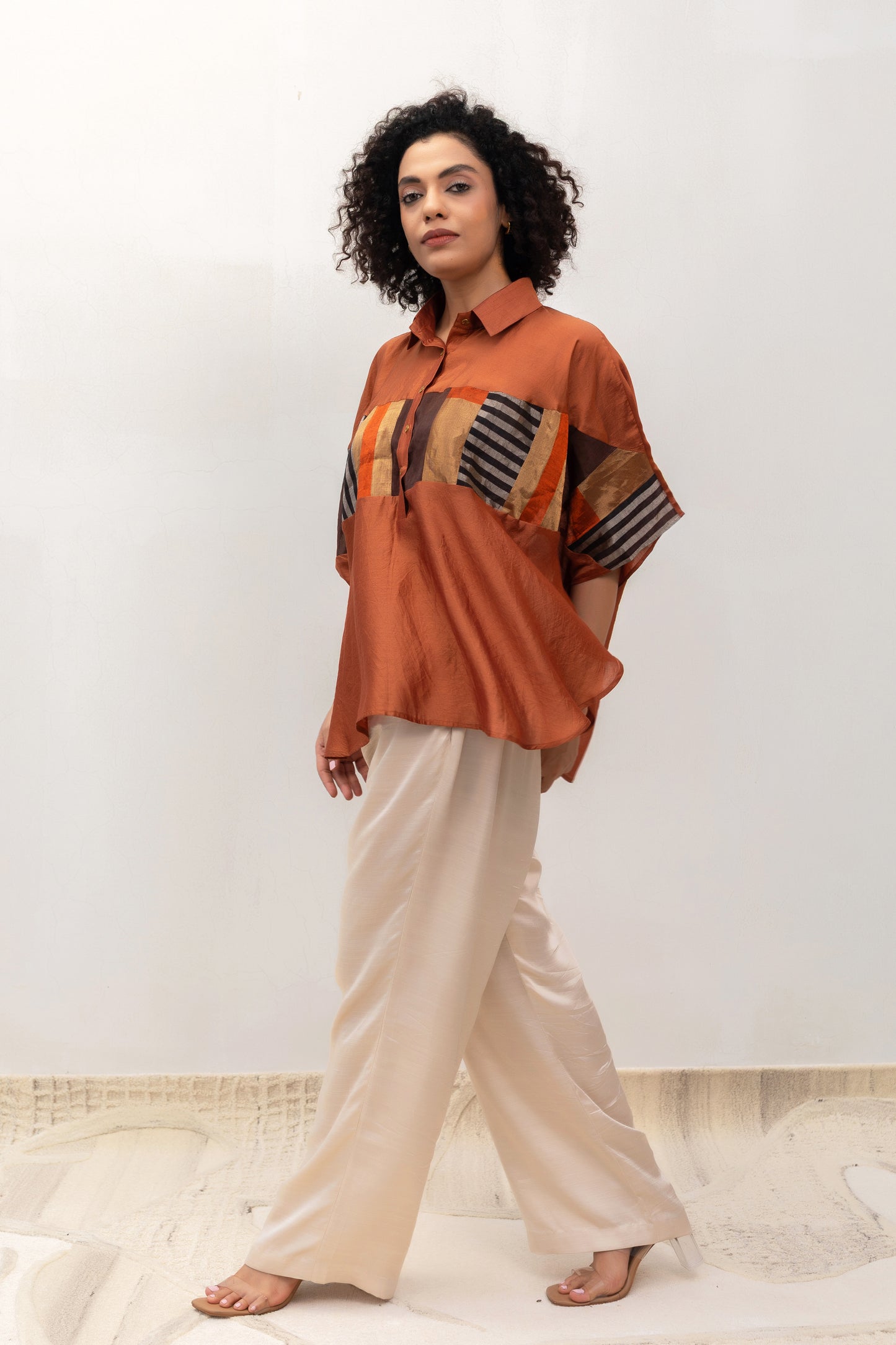 Eeda Varq Silk Mosaic Kaftan - Brown