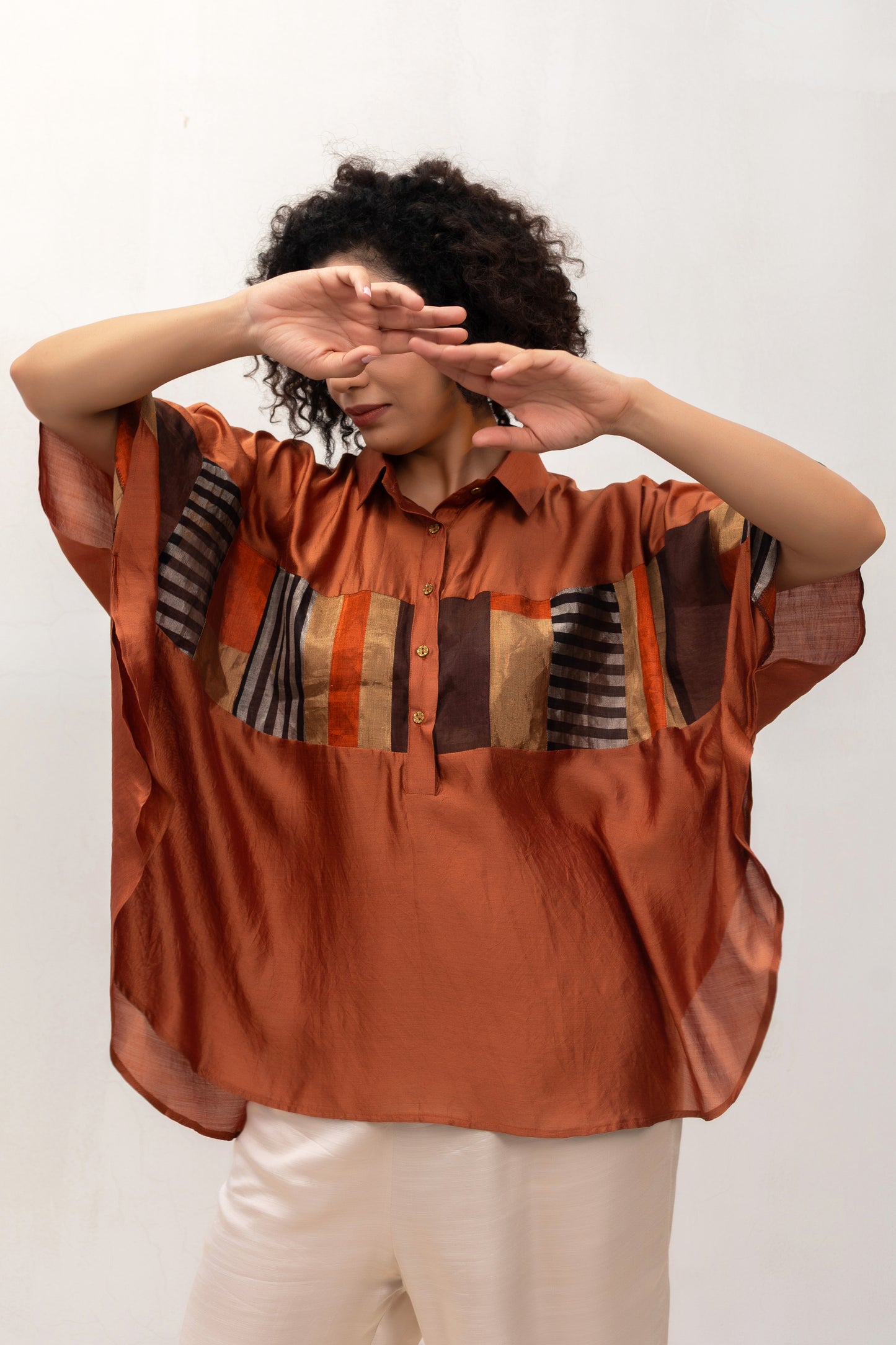 Eeda Varq Silk Mosaic Kaftan - Brown