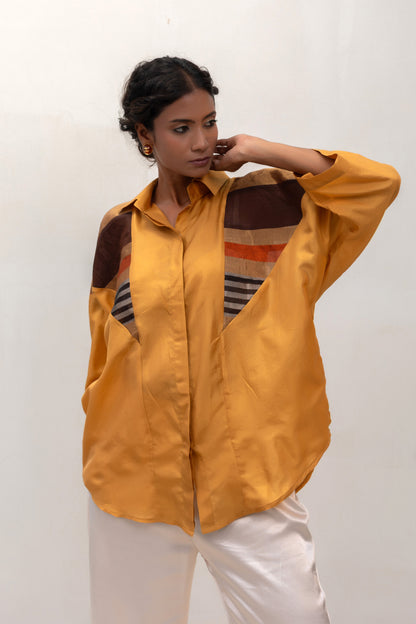 Eeda Varq Silk Mosaic Shirt - Mustard