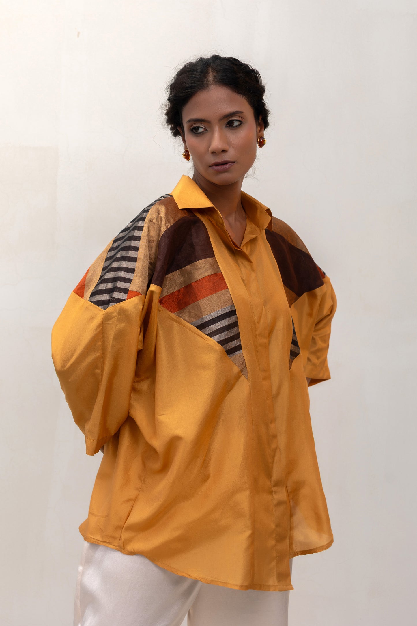 Eeda Varq Silk Mosaic Shirt - Mustard