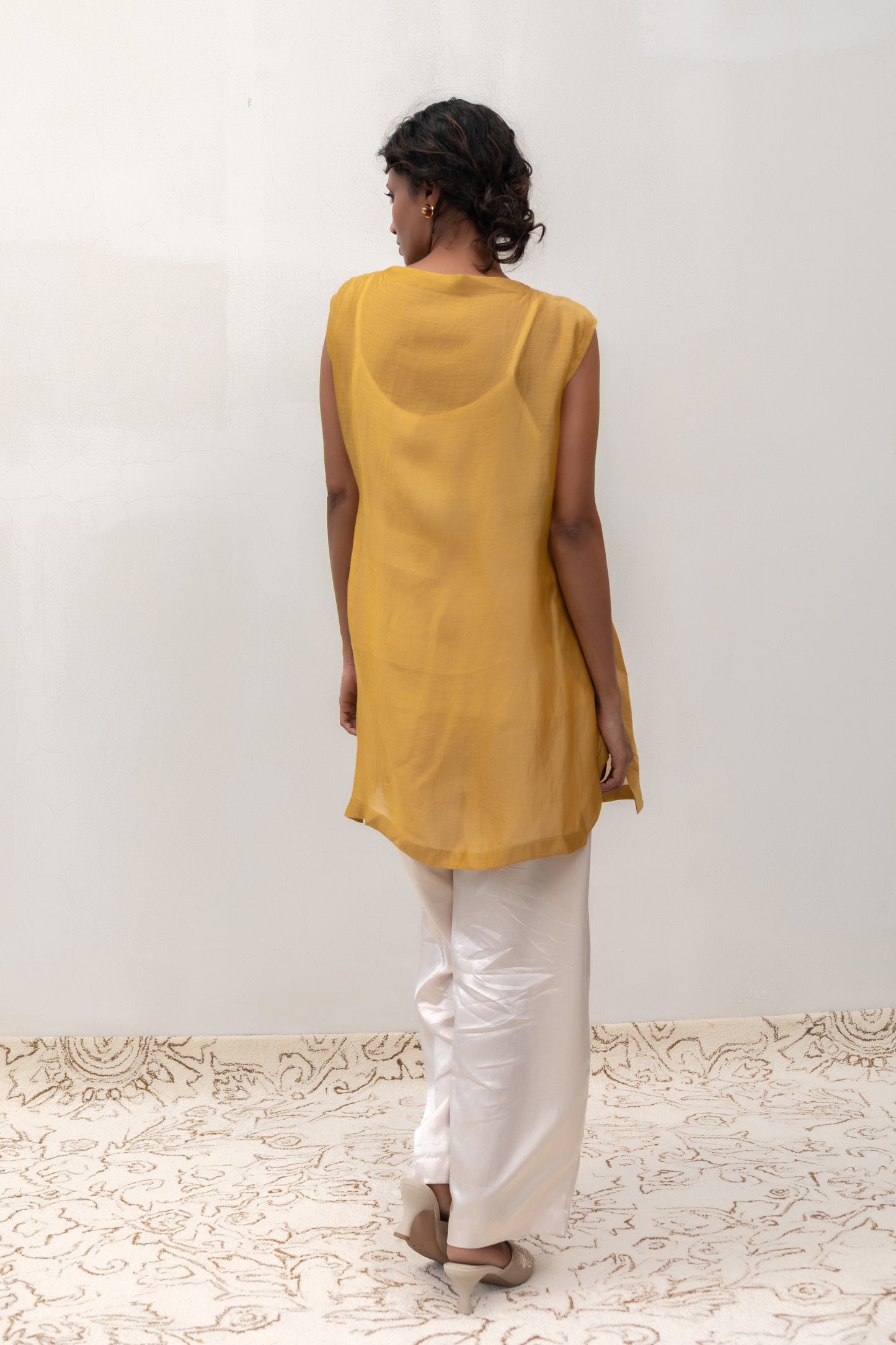 Eeda Varq Petals Drop Top - Mustard