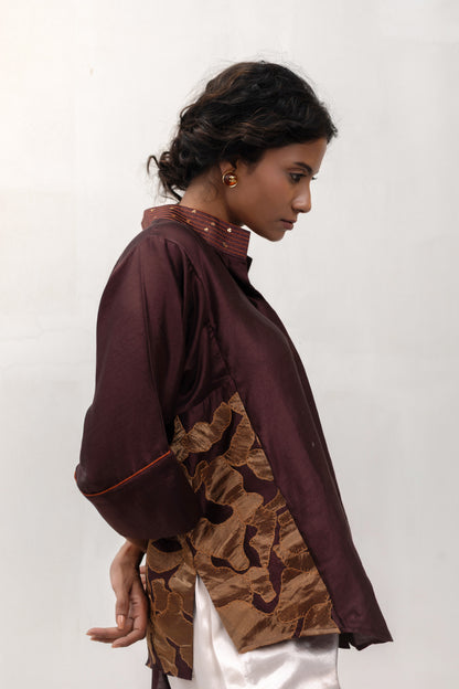 Model in an brwon Varq Vine Shirt styled with pants — Eeda