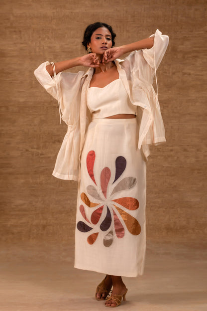 Ivory Indo-western chanderi shirt and skirt set for cocktail parties — Eeda