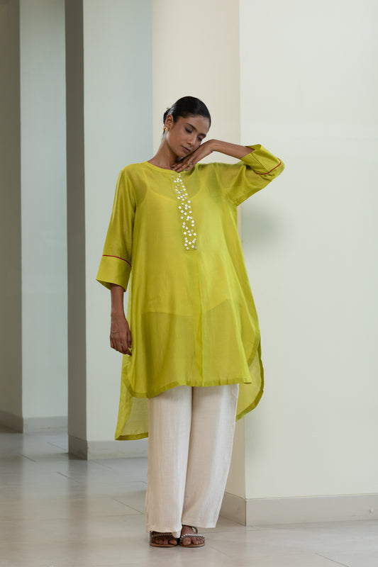 Easy High Low Kurta - Lime Green