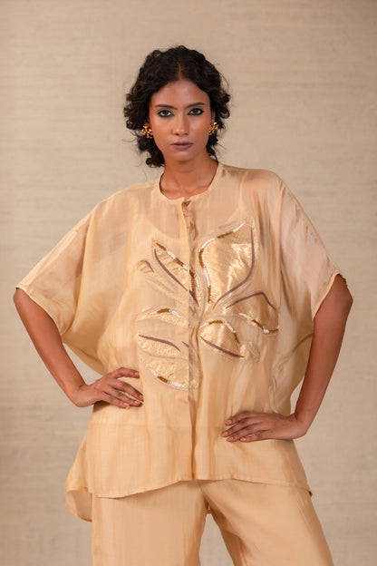 Gulnaar Leaf Applique Co-ord Set - Beige
