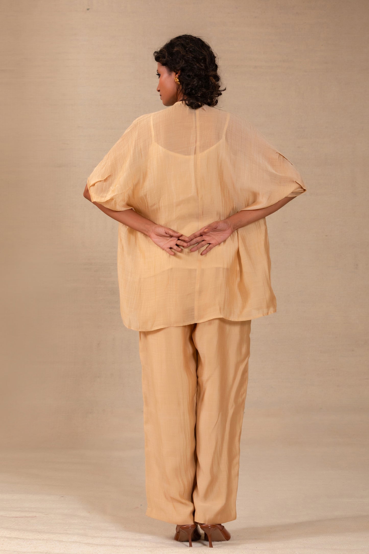 Gulnaar Leaf Applique Co-ord Set - Beige