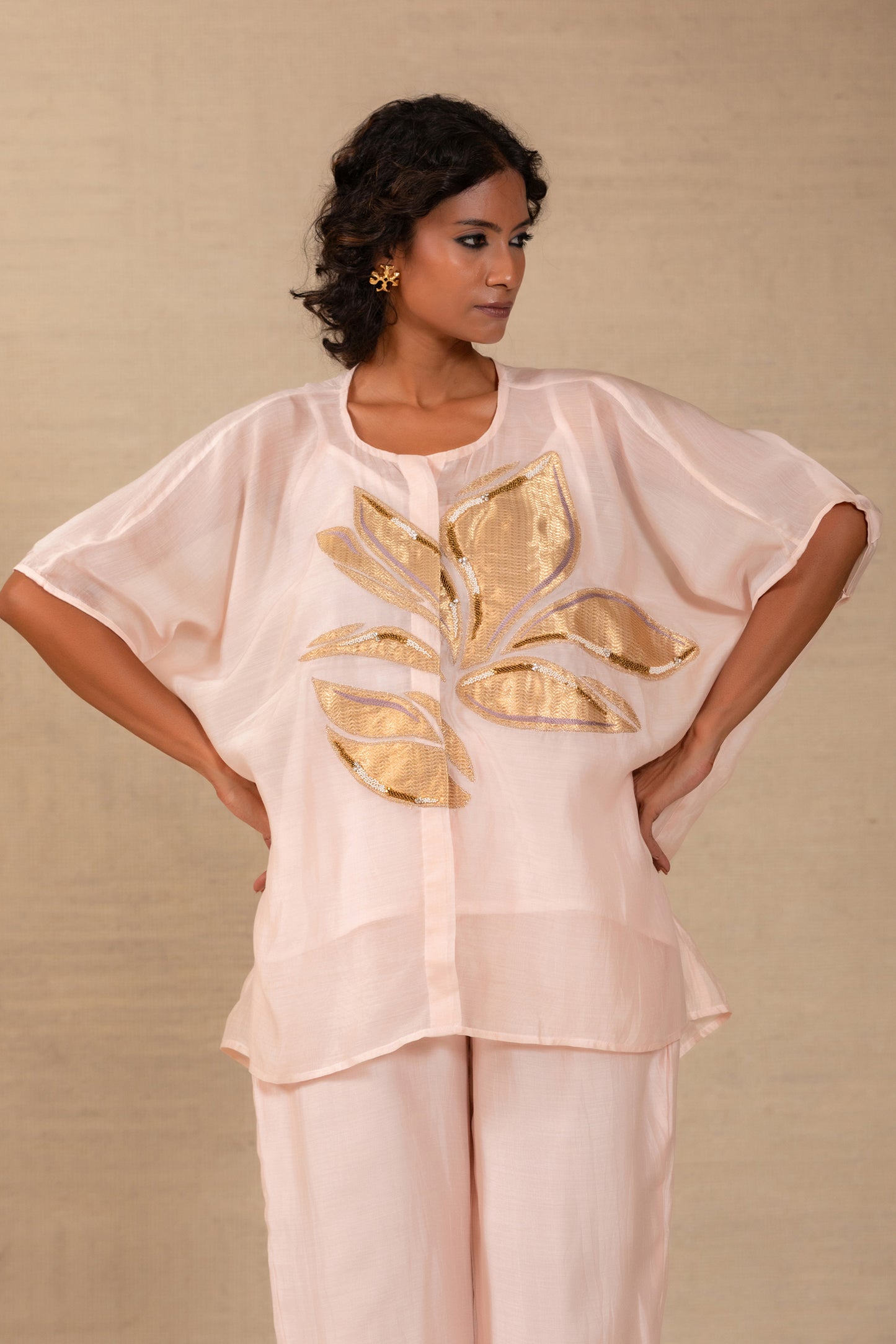 Gulnaar Leaf Applique Co-ord Set - Blush