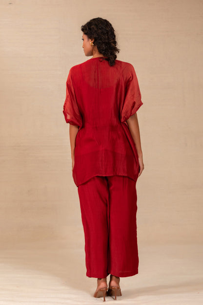 Gulnaar Leaf Applique Co-ord Set - Red