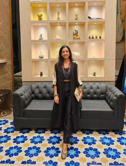 Chamak Long Coat With Coords -Black