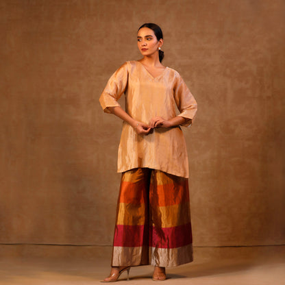 Dhun Short Kurta Stripe Pant Set-Brown