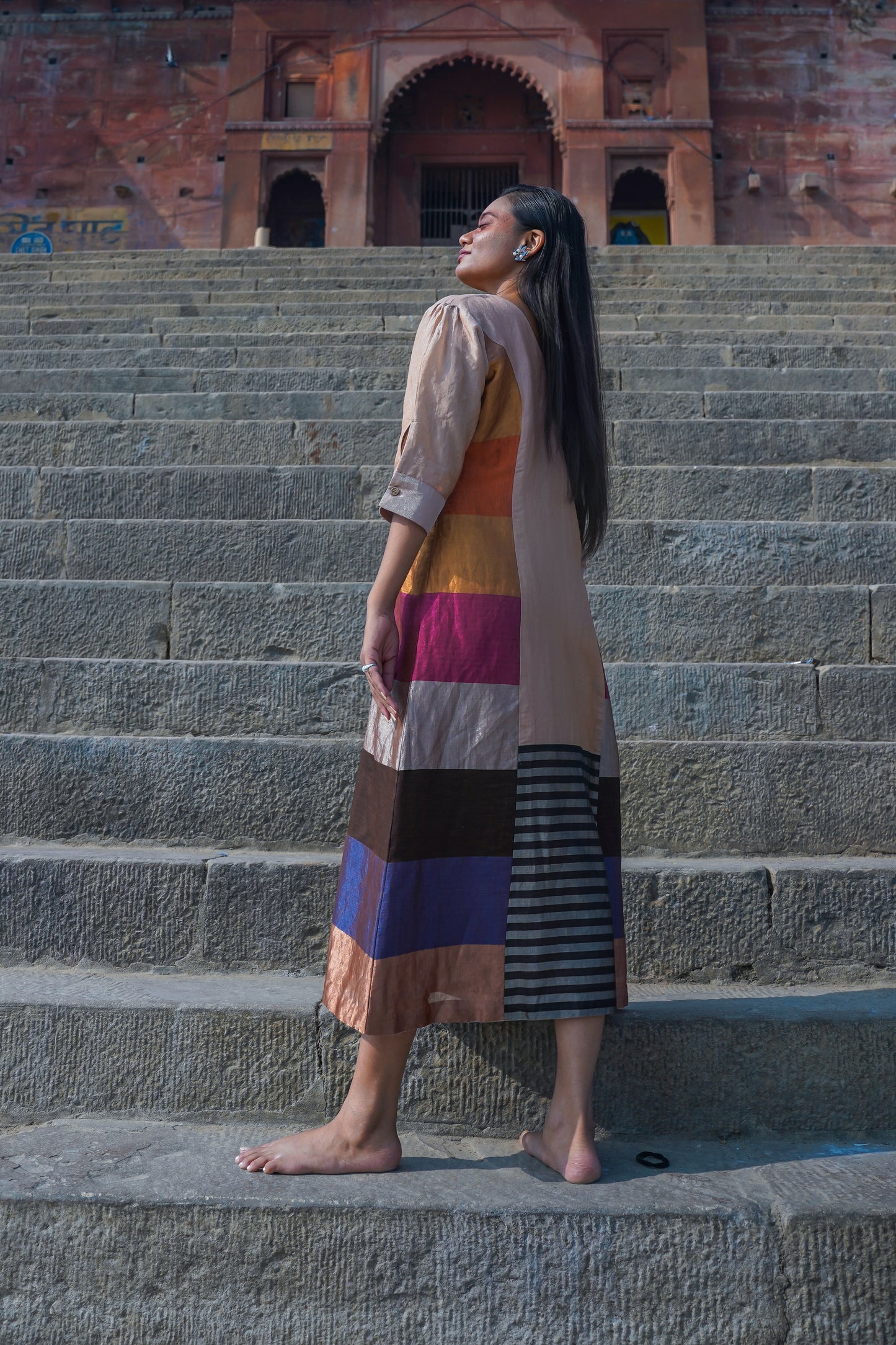 Dhun Zari Striped V - Dress