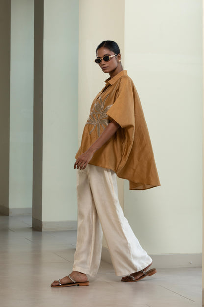 Leaf Kaftan Shirt - Mustard