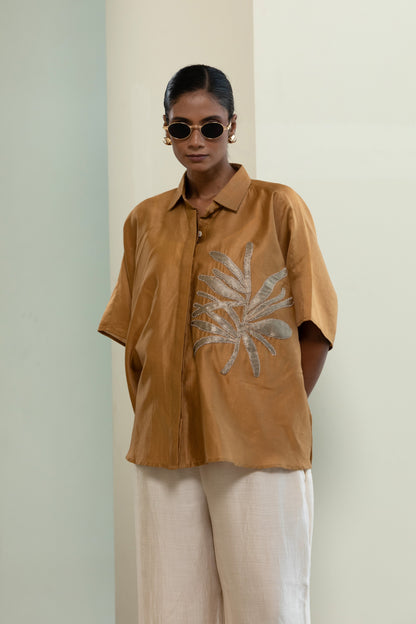 Leaf Kaftan Shirt - Mustard
