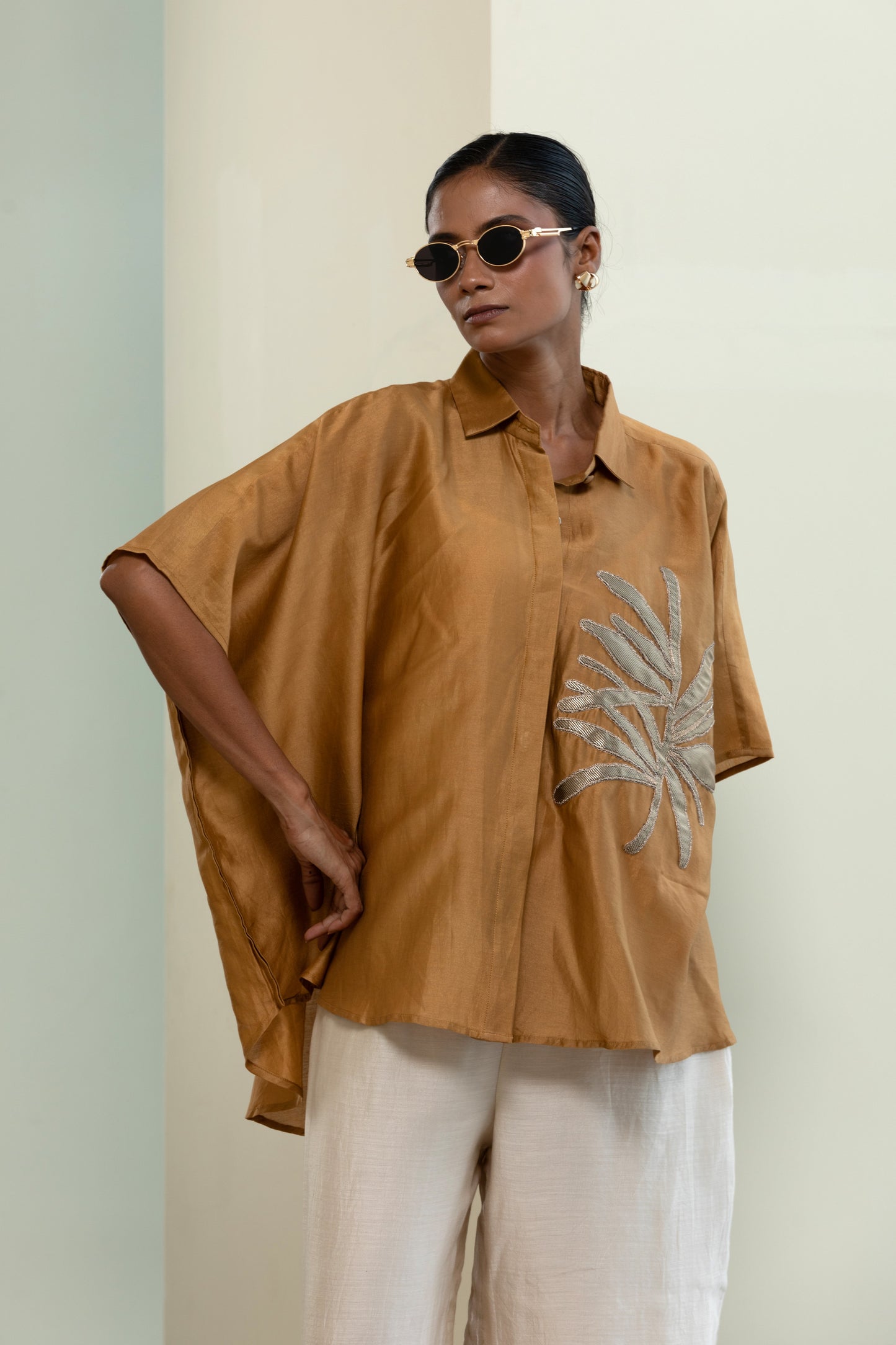 Leaf Kaftan Shirt - Mustard