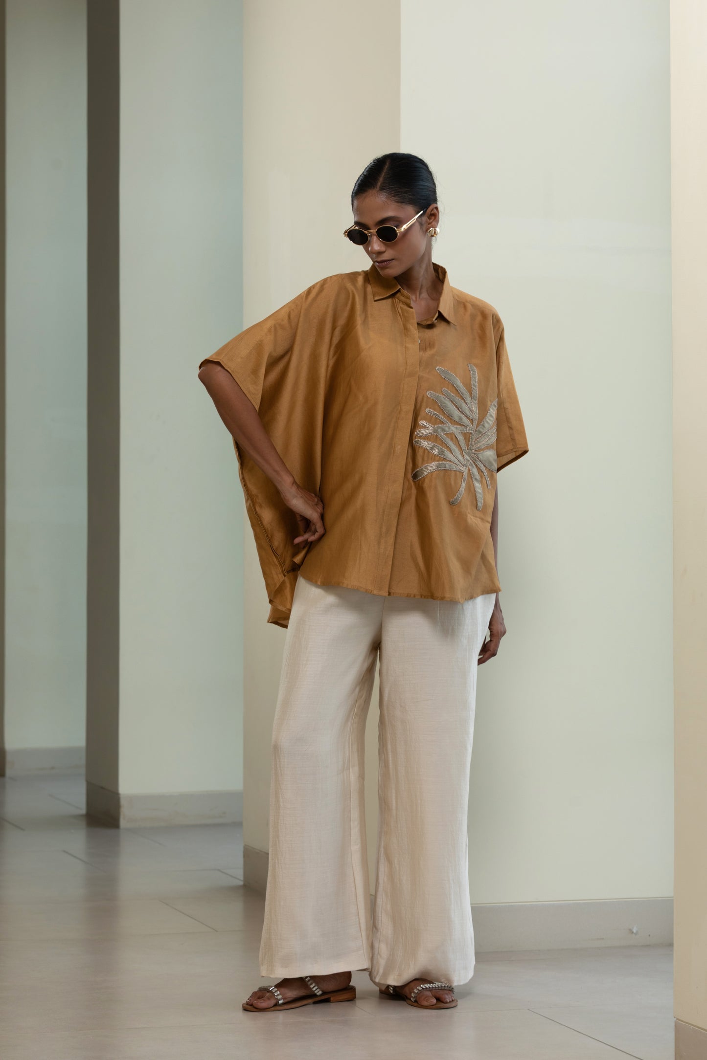 Leaf Kaftan Shirt - Mustard